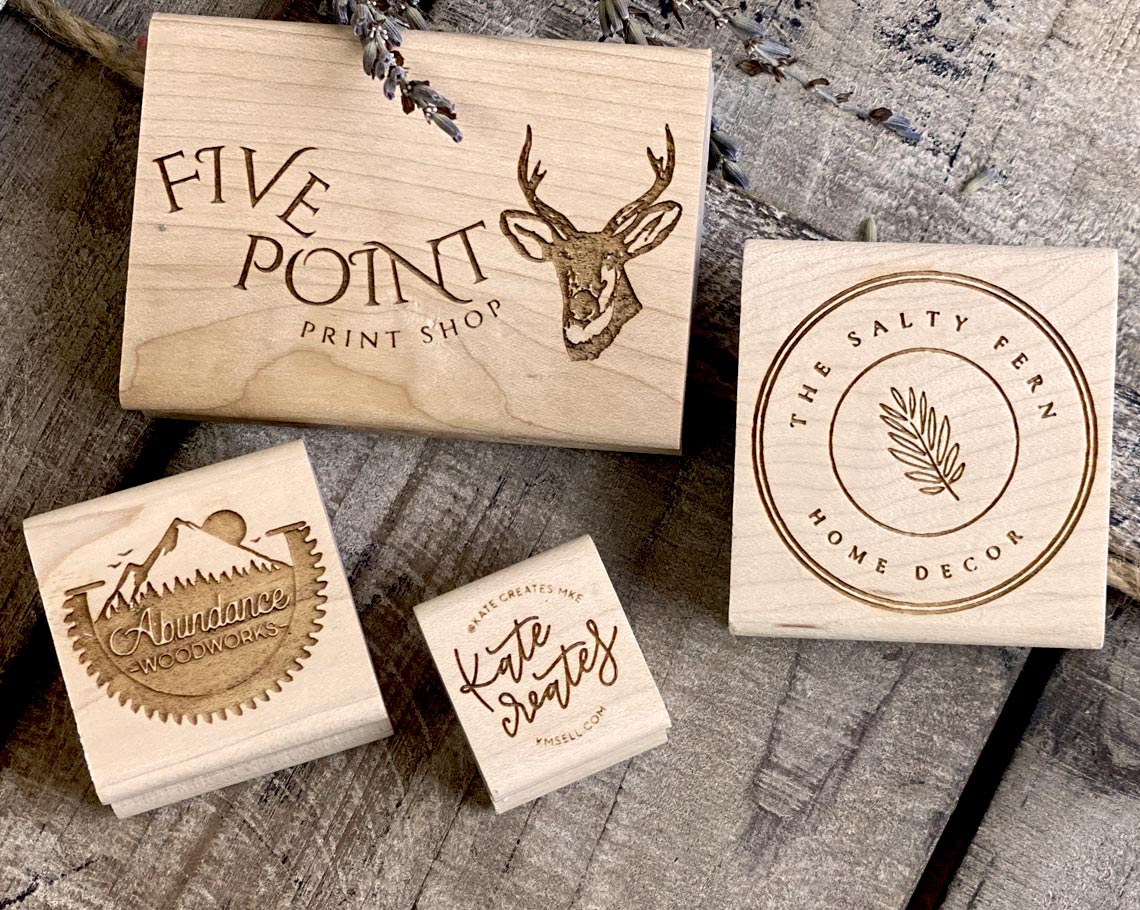 Custom Engraved Wood-Top Rubber Stamps