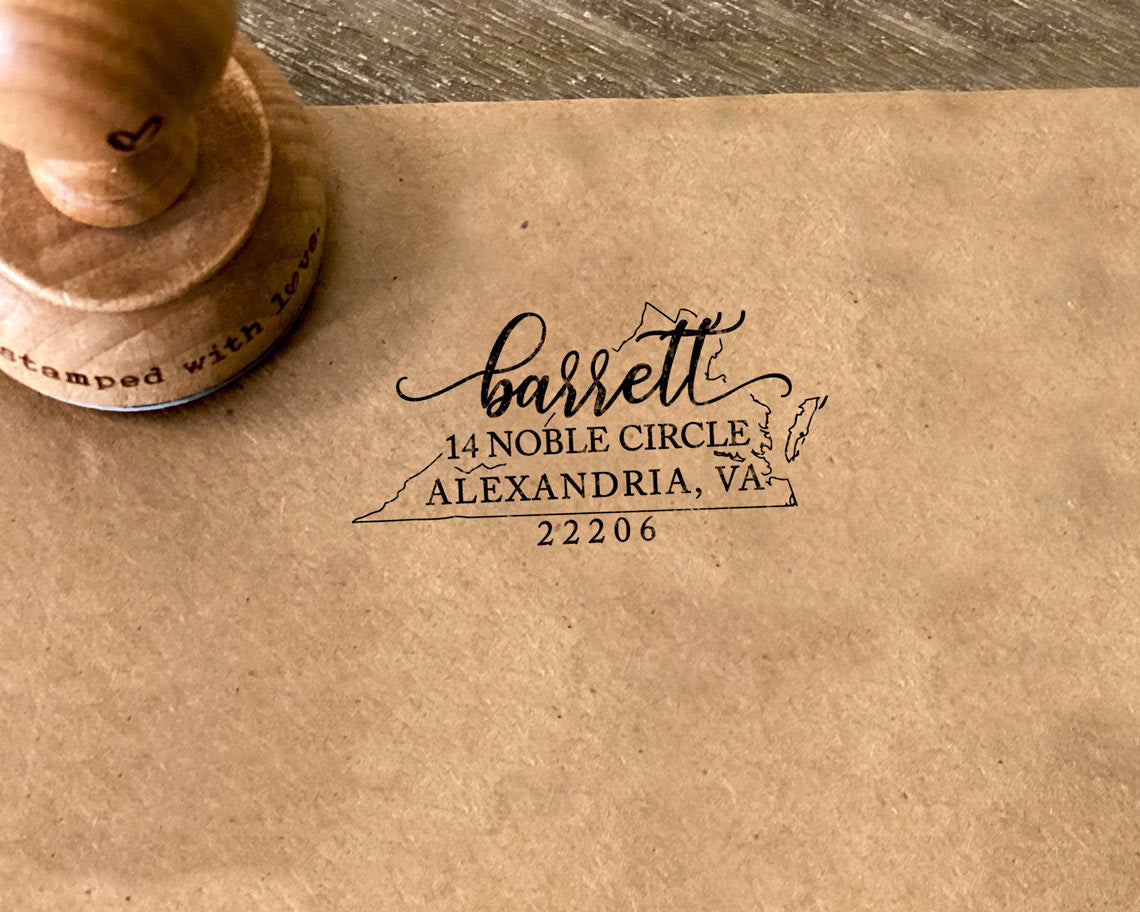 Virginia Round Return Address Stamp Stamped with Love