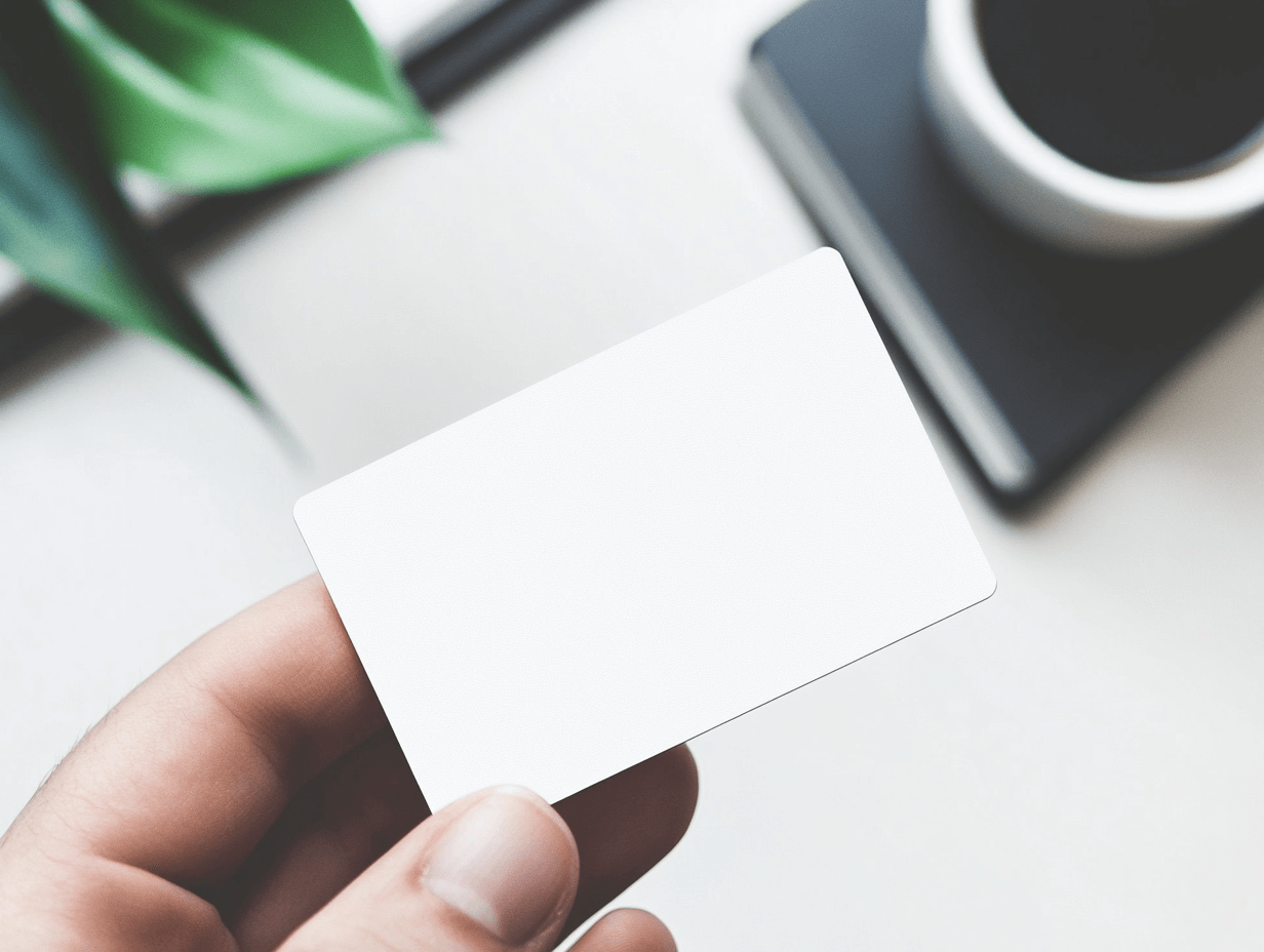 a business man holding a blank backside of the business card