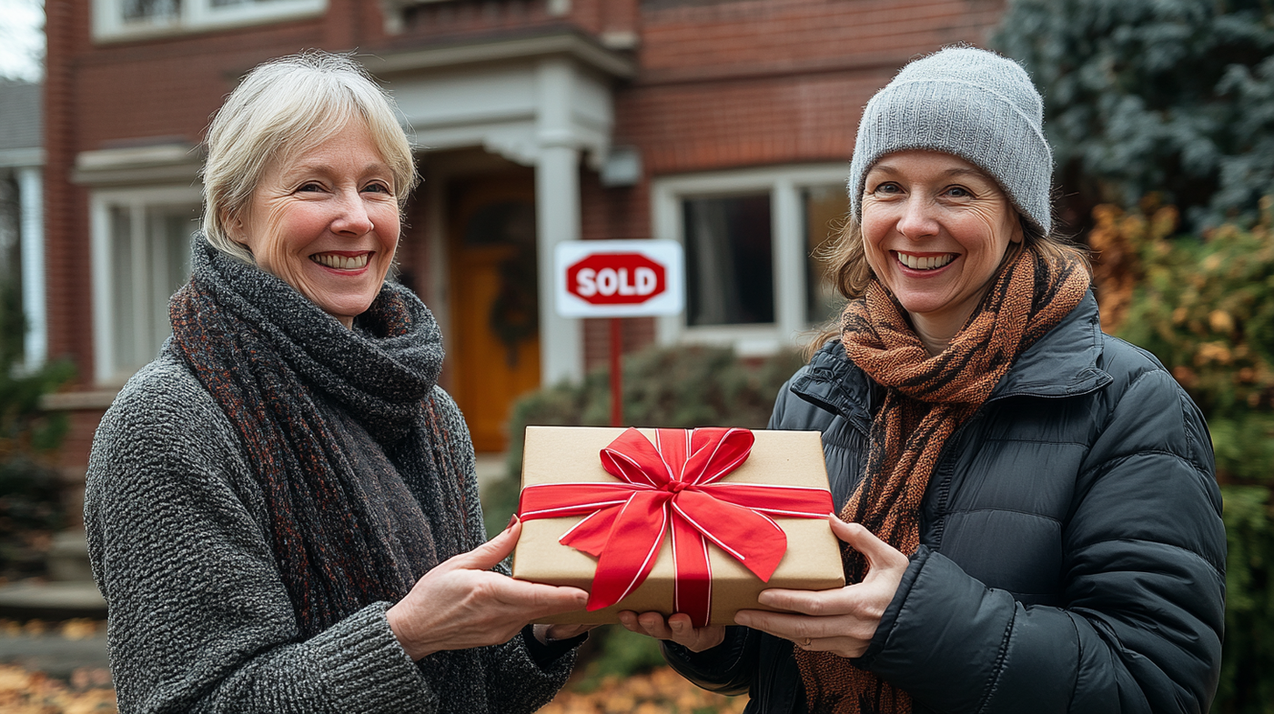 A beautifully wrapped gift presented as a thank-you gift from a home seller to their realtor.