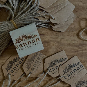 cannan collective packaging logo stamp imprinted on product tags