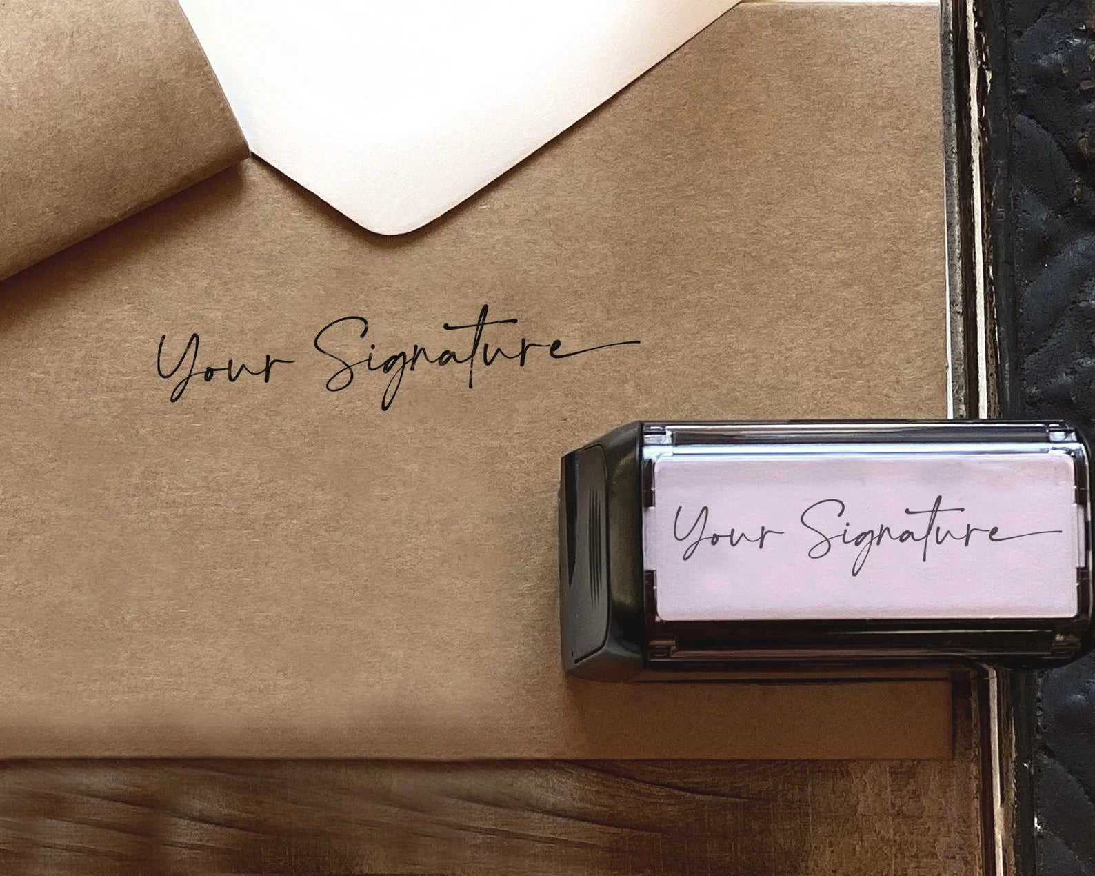 Custom self-inking signature stamp for envelopes and stationery personalization