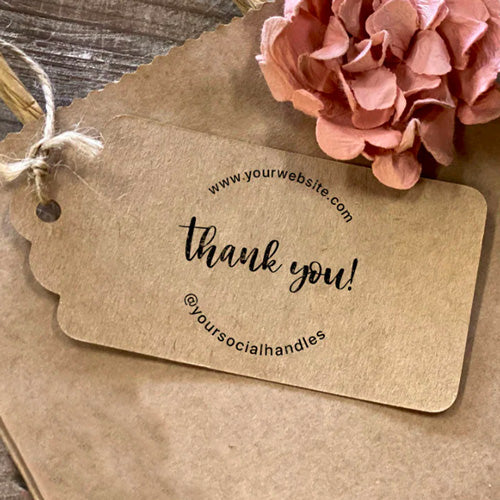 thank you packaging stamp design template with website and social handle in circular shape