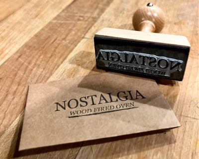 custom rectangular rubber stamp for Nostalgia Wood Fired Oven brand