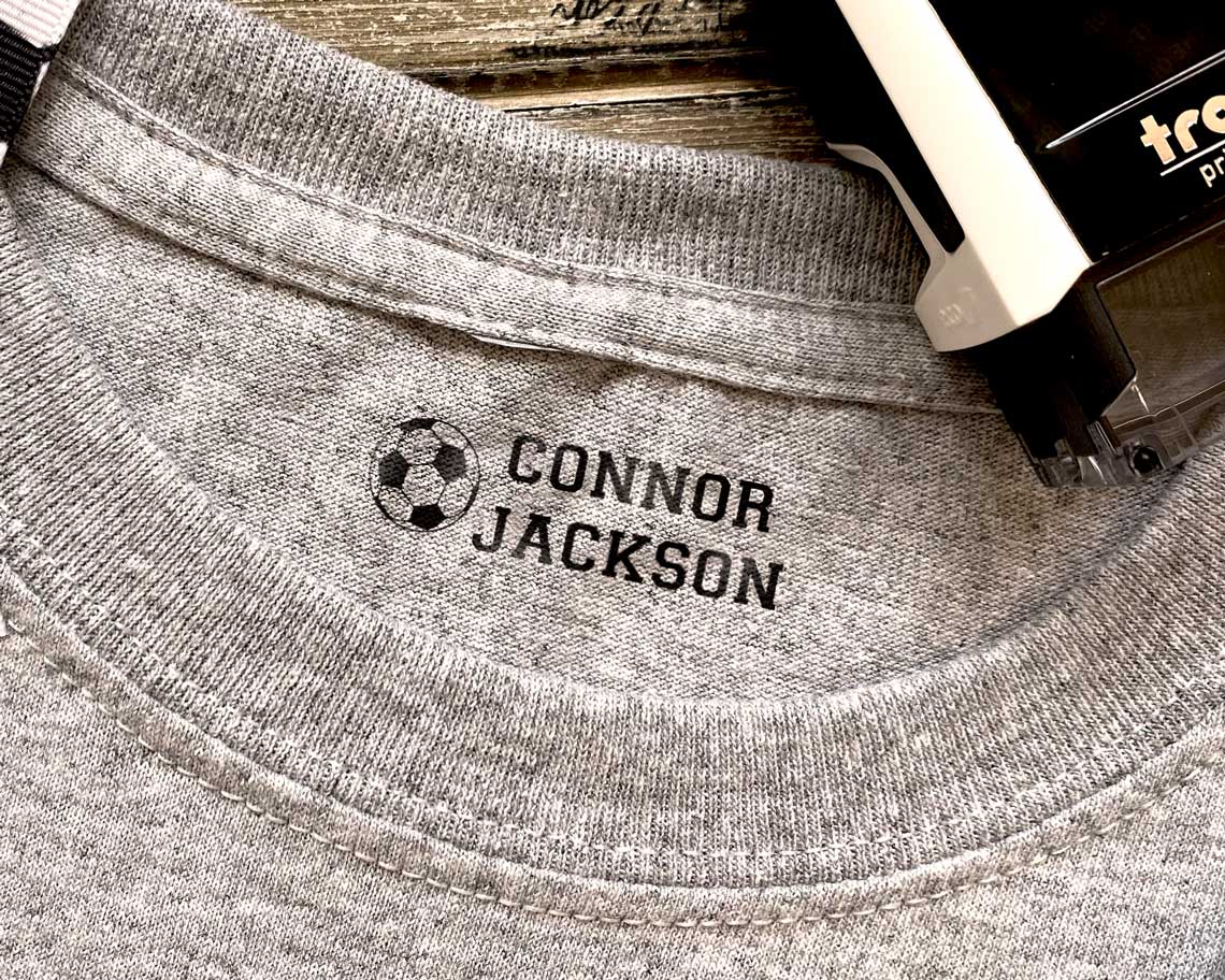 t shirt with kids name connor jackson improved from self inking fabric stamp