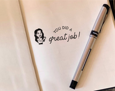 teacher rubber stamp imprint that says you did a great job with bitmoji