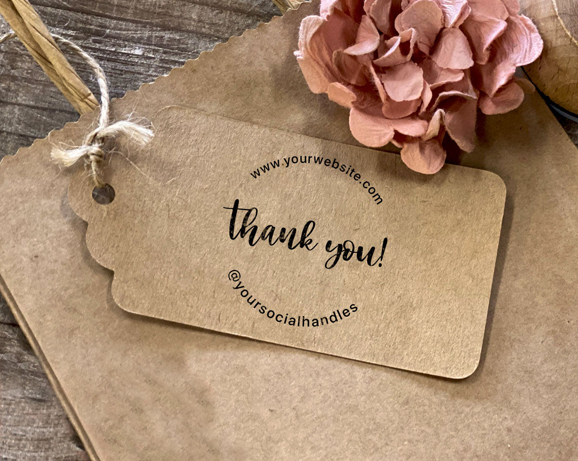 Eco-friendly custom packaging stamp on kraft paper tag