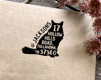 Large Longhaired Cat Return Address Stamp