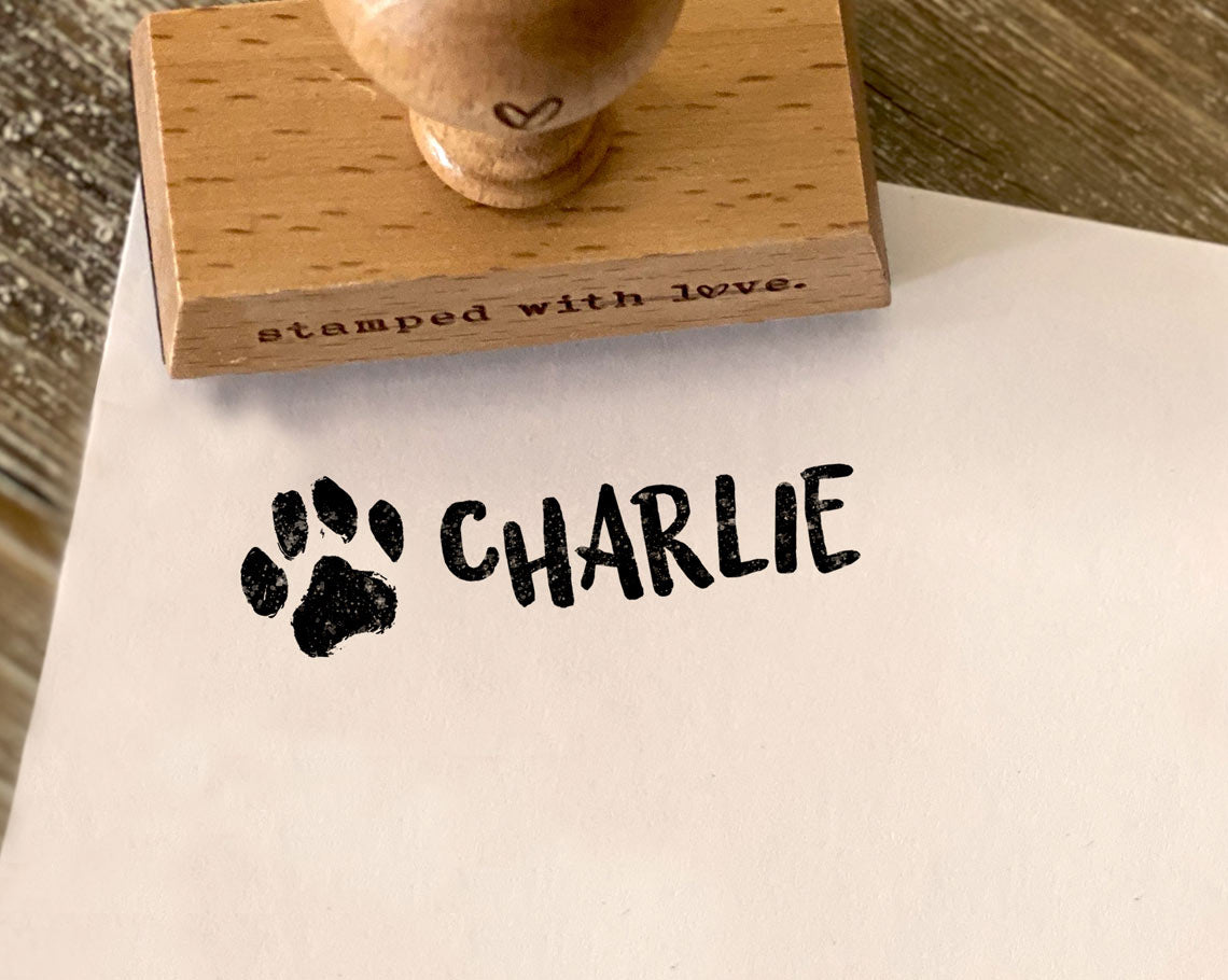 Animal Paw Print Stamp Name Custom Rubber or Self Inking Stamp Dog