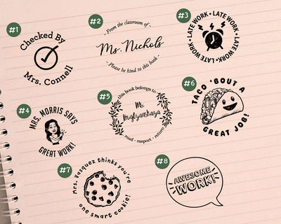 an assortment of custom teacher stamp design options to motivate students